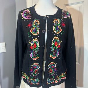 Jack B Quick size L Colorful vintage Embroidered Women's Cardigan